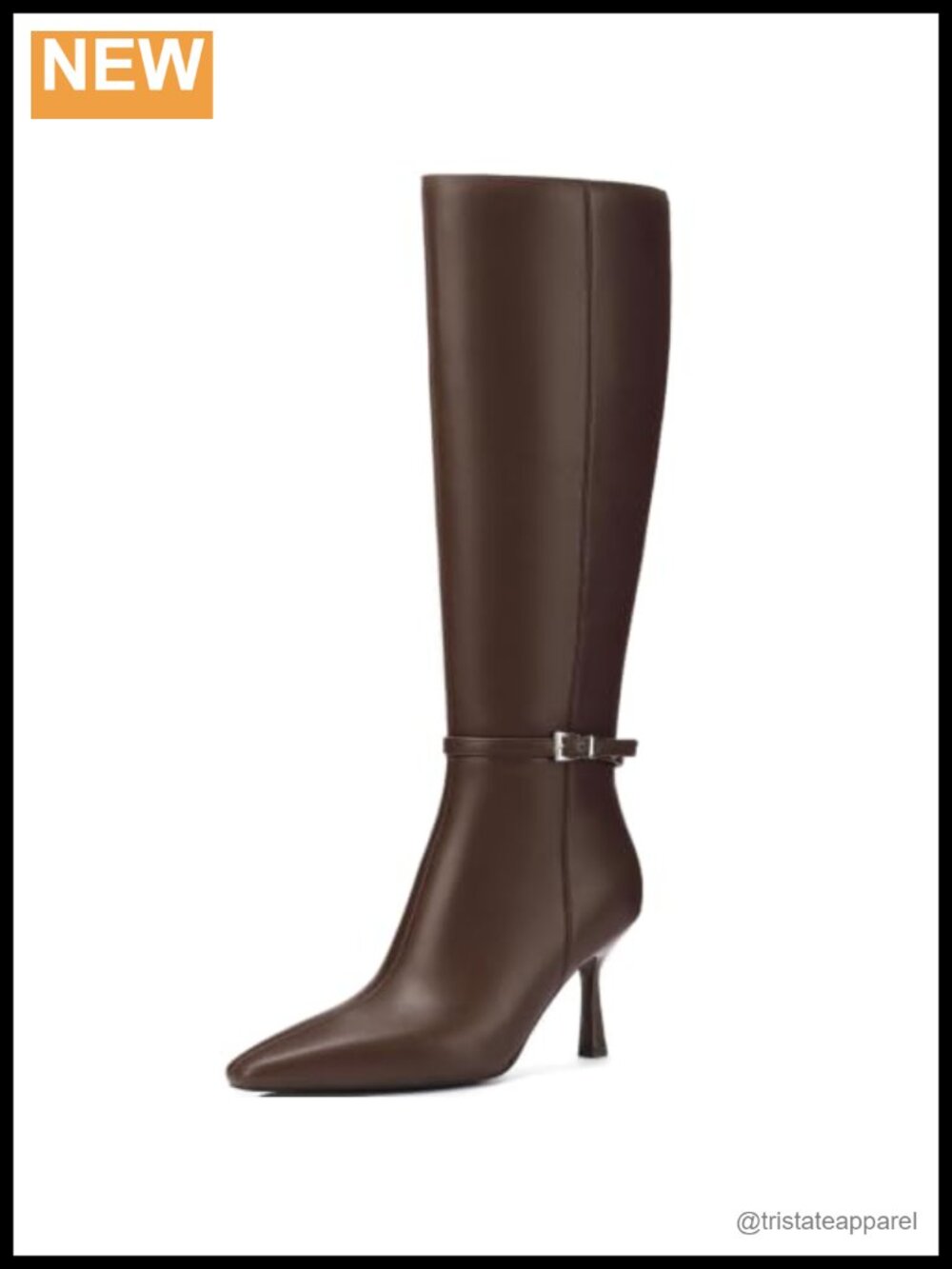 Women's Knee High Stiletto Heel Boots Faux Leather Pointed Toe Side Zipper